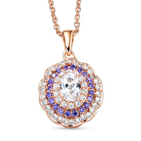 EverTrue Lab Created White and Purple Sapphire 2.30 ctw Royal Blush Halo Pendant in 18K RG Plated with ION Plated RG Stainless Steel Necklace (20 Inches)