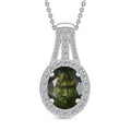 D'Joy Premium Bohemian Moldavite and White Zircon 2.85 ctw Celestial Halo Pendant Necklace in Rhodium Over Sterling Silver (20 Inches) - Sticky add to cart bar