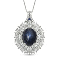 D'Joy Blue Star Sapphire (DF), Multi Gemstone Royal Star Bloom Pendant Necklace (20 Inches) in Rhodium Over Sterling Silver 9.80 ctw - Sticky add to cart bar