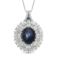 D'Joy Blue Star Sapphire (DF), Multi Gemstone Royal Star Bloom Pendant Necklace (20 Inches) in Rhodium Over Sterling Silver 9.80 ctw