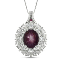D'Joy Blue Star Sapphire (DF), Multi Gemstone Royal Star Bloom Pendant Necklace (20 Inches) in Rhodium Over Sterling Silver 9.80 ctw