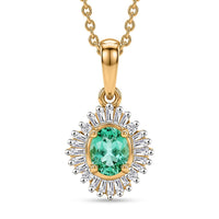 D'Joy Boyaca Colombian Emerald and Diamond 0.50 ctw  Sunburst Halo Pendant Necklace in 18K Vermeil Yellow Gold Over Sterling Silver 20 Inches