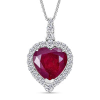 D'Joy Premium Niassa Ruby (FF), Moissanite Pendant Necklace (20 Inches) in Rhodium Over Sterling Silver 9.70 ctw