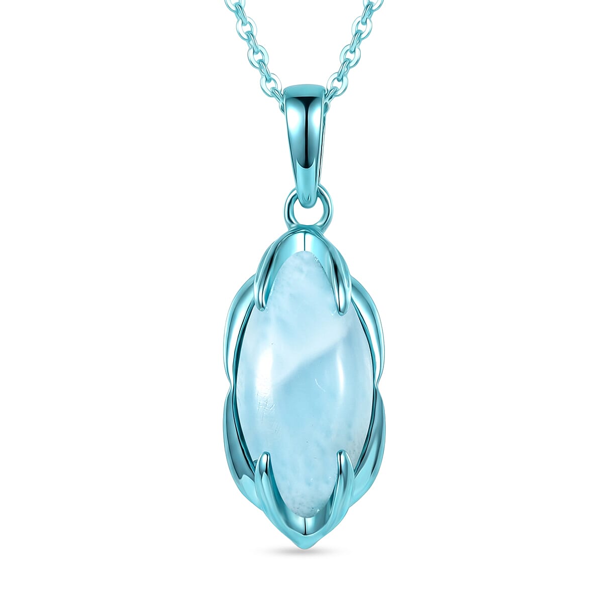 D'Joy AAA Larimar 3.40 ctw Pendant Necklace in Blue E-coat Sterling Silver 20 Inches