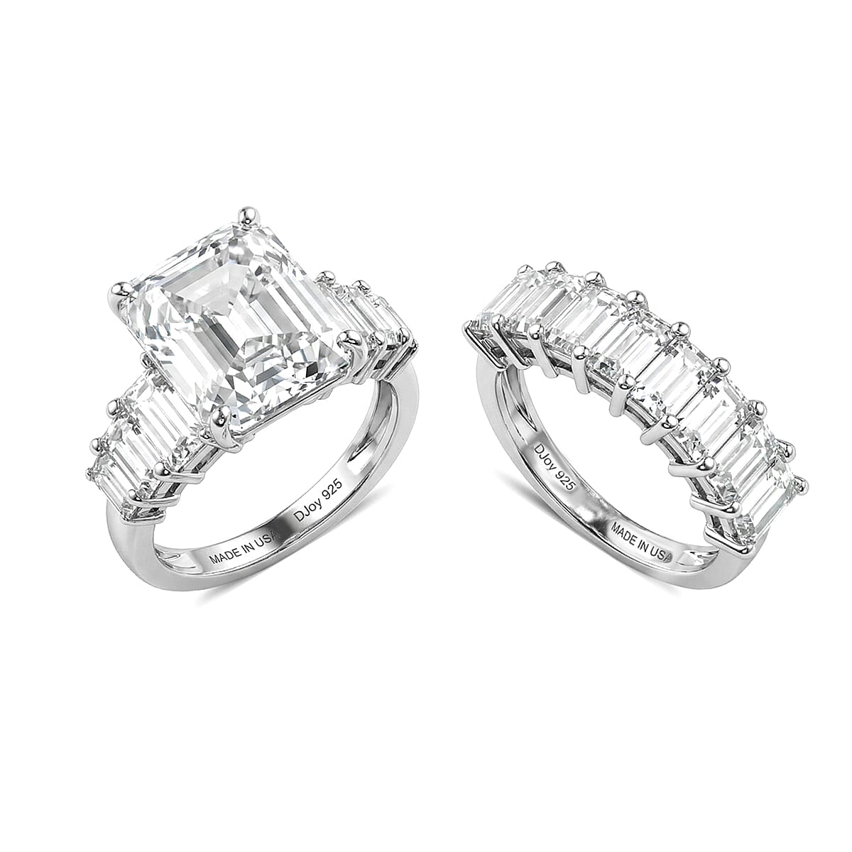 D'Joy Moissanite (Oct 12x10mm) Set of 2 Ring in Rhodium Over Sterling Silver 10.65 ctw