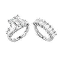 D'Joy Moissanite (Oct 12x10mm) Set of 2 Ring in Rhodium Over Sterling Silver 10.65 ctw