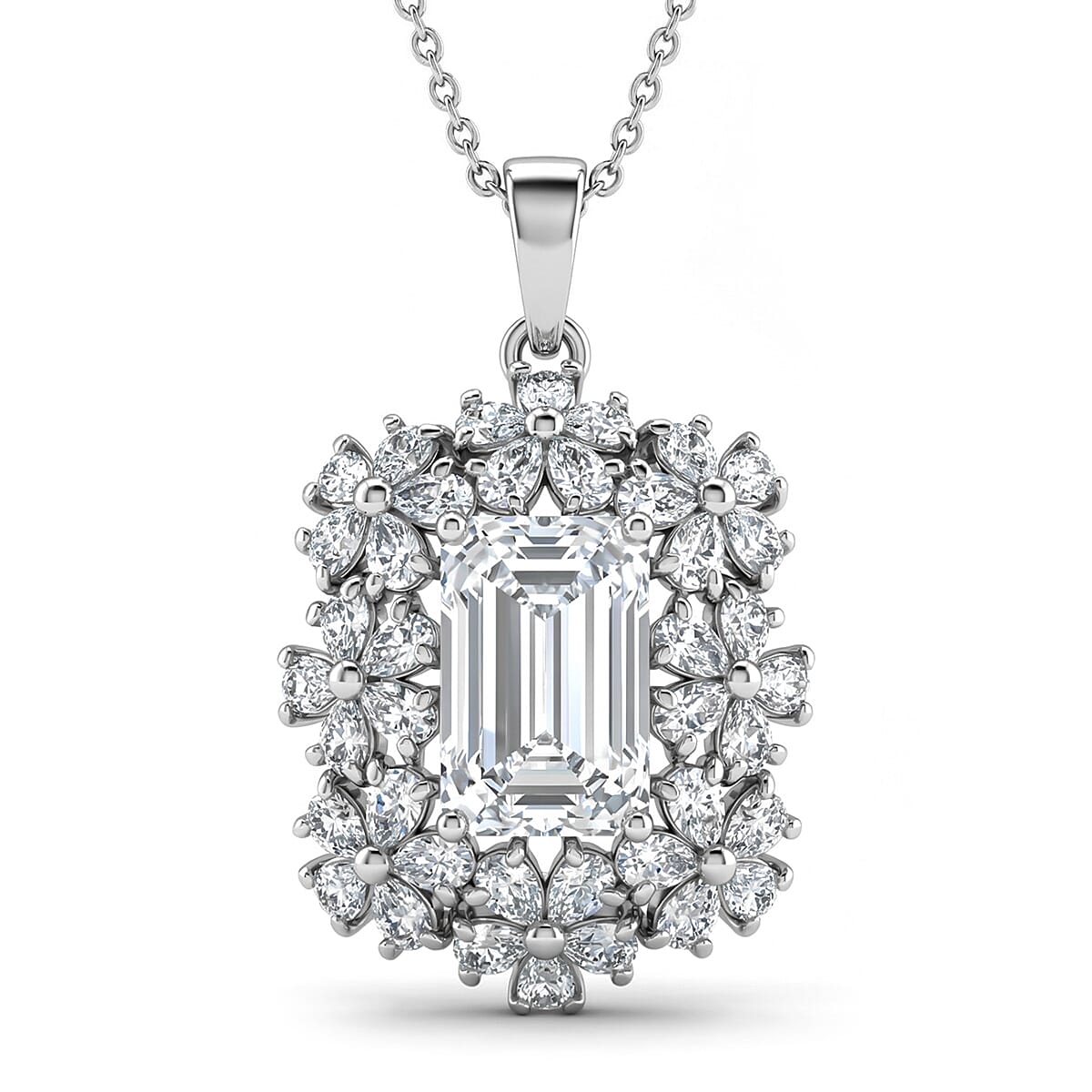 D'Joy Moissanite 5.30 ctw Pendant Necklace in Rhodium Over Sterling Silver (20 Inches)