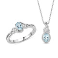D'Joy Premium Mangoro Santo Aquamarine, Moissanite Luxury Box Set Ring (Size 5.0) and Pendant Necklace (20 Inches) in Rhodium Over Sterling Silver 0.90 ctw - Sticky add to cart bar