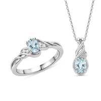 D'Joy Premium Mangoro Santo Aquamarine, Moissanite Luxury Box Set Ring (Size 5.0) and Pendant Necklace (20 Inches) in Rhodium Over Sterling Silver 0.90 ctw
