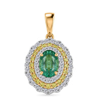Certified & Appraised AAA Gemfields Zambian Emerald and Luxuriant Lab Grown Yellow and White Diamond SI 1.50 ctw Pendant Necklace in 10K Yellow Gold (20 Inches)