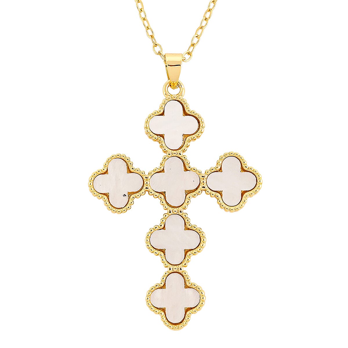 Austrian Crystal Clover Cross Pendant Necklace in ION Plated YG Stainless Steel 17.5-19.5 Inches