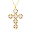 Austrian Crystal Clover Cross Pendant Necklace in ION Plated YG Stainless Steel 17.5-19.5 Inches - Sticky add to cart bar