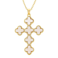 Austrian Crystal Clover Cross Pendant Necklace in ION Plated YG Stainless Steel 17.5-19.5 Inches