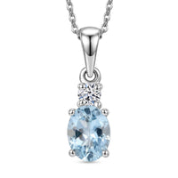 Santa Maria Aquamarine and Luxuriant Lab Grown Diamond G-H SI 1.30 ctw Timeless Ocean Pendant Necklace in Rhodium Over Sterling Silver 20 Inches