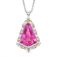 Evertrue African Lilac Quartz (Triplet) 12.60 ctw Victorian Filigree Pendant in 18K Yellow Gold Plated and Platinum Bond with Stainless Steel Necklace 20 Inches (Ships in 5-7 Days)