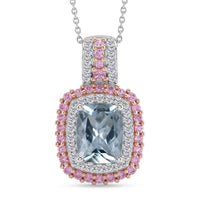 D'Joy Premium Mangoro Santo Aquamarine, Multi Gemstone The Coronation Pendant Necklace (20 Inches) in Rhodium Over Sterling Silver 2.90 ctw