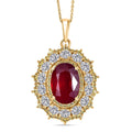 D'Joy Premium Niassa Ruby (FF) and Multi Gemstone 12.00 ctw Floral Cluster Pendant Necklace in 18K Vermeil Yellow Gold Over Sterling Silver 20 Inches - Sticky add to cart bar