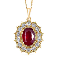 D'Joy Premium Niassa Ruby (FF) and Multi Gemstone 12.00 ctw Floral Cluster Pendant Necklace in 18K Vermeil Yellow Gold Over Sterling Silver 20 Inches