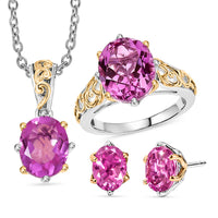 Evertrue African Lilac Quartz Earrings, Ring (Size 5.0) and Pendant in 18K YG Plated and Platinum Bond with Stainless Steel Necklace (20 Inches) 11.10 ctw