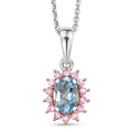 D'Joy Santa Maria Aquamarine and Madagascar Pink Sapphire 0.60 ctw Ocean Blossom Pendant Necklace in Rhodium Over Sterling Silver 20 Inches - Sticky add to cart bar