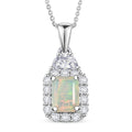 D'Joy Ethiopian Welo Opal and Moissanite 1.85 ctw Pendant Necklace in Rhodium Over Sterling Silver 20 Inches - Sticky add to cart bar