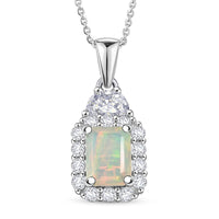 D'Joy Ethiopian Welo Opal and Moissanite 1.85 ctw Pendant Necklace in Rhodium Over Sterling Silver 20 Inches