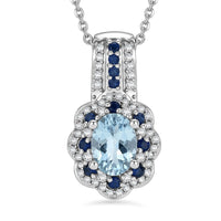D'Joy Santa Maria Aquamarine and Multi Gemstone 1.25 ctw Ocean Crown Pendant Necklace in Rhodium Over Sterling Silver 20 Inches
