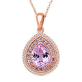 D'Joy AAAA Patroke Kunzite and Multi Gemstone 4.00 ctw Rose Halo Empress Pendant Necklace in 18K Vermeil Rose Gold Over Sterling Silver 20 Inches - Sticky add to cart bar