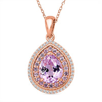 D'Joy AAAA Patroke Kunzite and Multi Gemstone 4.00 ctw Rose Halo Empress Pendant Necklace in 18K Vermeil Rose Gold Over Sterling Silver 20 Inches
