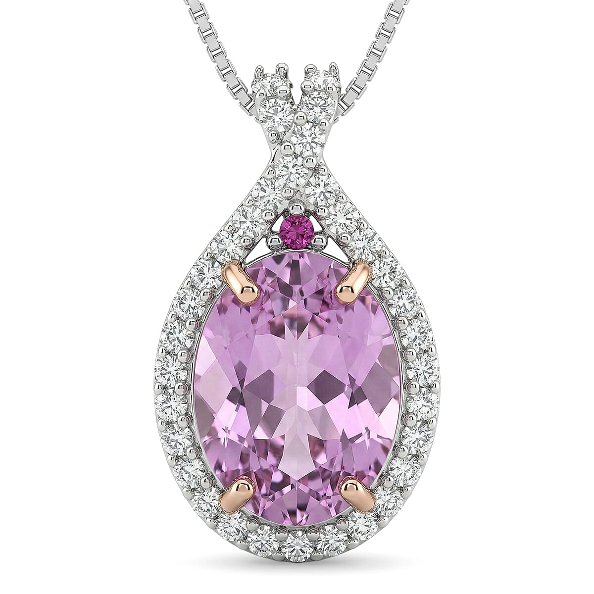 D'Joy AAAA Patroke Kunzite and Multi Gemstone 2.70 ctw Blush Infinity Crown Pendant Necklace in Rhodium Over Sterling Silver 20 Inches