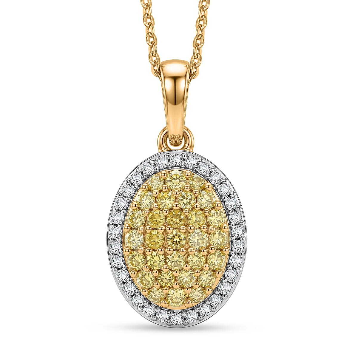 D'Joy Natural Yellow and White Diamond I3 0.50 ctw Sunburst Halo Pendant Necklace in 18K Vermeil Yellow Gold Over Sterling Silver 20 Inches