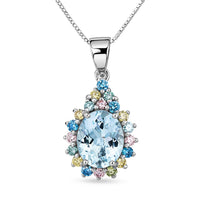 AAA Mangoro Aquamarine and Luxuriant Lab Grown Multi Diamond IR SI Pendant Necklace in Rhodium Over Sterling Silver 20 Inches