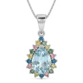 AAA Mangoro Aquamarine and Luxuriant Lab Grown Multi Diamond IR SI Pendant Necklace in Rhodium Over Sterling Silver 20 Inches - Sticky add to cart bar