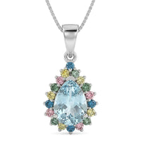 AAA Mangoro Aquamarine and Luxuriant Lab Grown Multi Diamond IR SI Pendant Necklace in Rhodium Over Sterling Silver 20 Inches