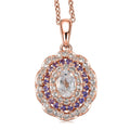 EverTrue Lab Created White and Purple Sapphire 2.30 ctw Royal halo Pendant with Stainless Steel Necklace 20 Inches - Sticky add to cart bar