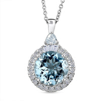 Certified & Appraised Luxuriant 10K White Gold AAA Mangoro Aquamarine, Lab Grown Diamond (GH, SI) Pendant Necklace (20 Inch) 2.67 ctw