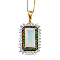 D'Joy AAA Ethiopian Welo Opal, Multi Gemstone Antique Mirror Pendant Necklace (20 Inches) in 18K Vermeil YG Over Sterling Silver 3.70 ctw