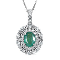 D'Joy Premium Kagem Zambian Emerald, Moissanite Pendant Necklace (20 Inches) in Rhodium Over Sterling Silver 2.15 ctw