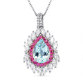 D'Joy Premium Mangoro Aquamarine and Multi Gemstone 2.90 ctw The Royal Bloom Pendant Necklace in Rhodium Over Sterling Silver 20 Inches - Sticky add to cart bar