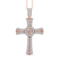 D'Joy Natural Pink and White Diamond 0.50 ctw Cross Pendant Necklace (20 Inches) in 18K Vermeil Rose Gold Over Sterling Silver - Sticky add to cart bar