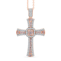D'Joy Natural Pink and White Diamond 0.50 ctw Cross Pendant Necklace (20 Inches) in 18K Vermeil Rose Gold Over Sterling Silver