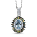 D'Joy Santa Maria Aquamarine, Multi Diamond (Natural & IR) (0.45 cts) Pendant Necklace (20 Inches) in Rhodium Over Sterling Silver 1.15 ctw - Sticky add to cart bar