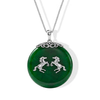 D'Joy Green Jade (D) 63.00 ctw Horse Pendant Necklace (18 Inches) in Rhodium Over Sterling Silver