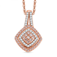 D'Joy Natural Pink and White Diamond Pendant Necklace (20 Inches) in 18K Vermeil RG Over Sterling Silver 0.50 ctw