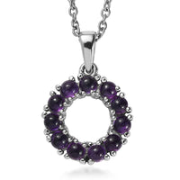 EverTrue African Amethyst 1.60 ctw Halo Pendant Necklace in Stainless Steel 20 Inches