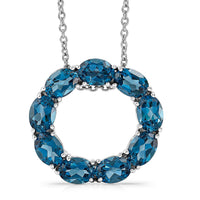 D'Joy London Blue Topaz Circle Pendant in Rhodium Over Sterling Silver with Stainless Steel (20 Inches) 8.35 ctw