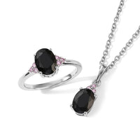 EverTrue Midnight Sapphire, Madagascar Pink Sapphire Ring (Size 6) and Pendant in Platinum Bond with Stainless Steel Necklace (20 Inches) 3.60 ctw