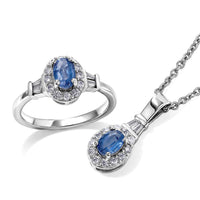 EverTrue Kashmir Kyaite, Moissanite Ring (Size 6) and Pendant in Platinum Bond with Stainless Steel Necklace (20 Inches) 1.85 ctw