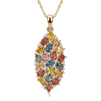 D'Joy Premium Multi Sapphire and White Zircon 5.50 ctw Color Bloom Cluster Pendant Necklace in 18K Vermeil Yellow Gold Over Sterling Silver 20 Inches