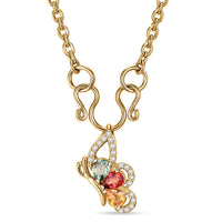 D'Joy Premium Multi Sapphire and White Zircon 1.00 ctw Flutter Glow Pendant Necklace in 18K YG Plated Sterling Silver 20 Inches
